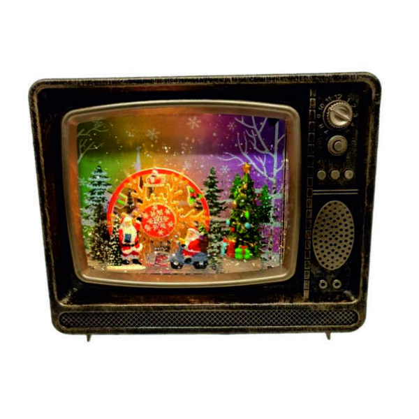 Χριστουγεννιάτικη Φωτιζόμενη Μεγάλη Retro Τηλεόραση με τον Άγιο Βασίλη και Κίνηση