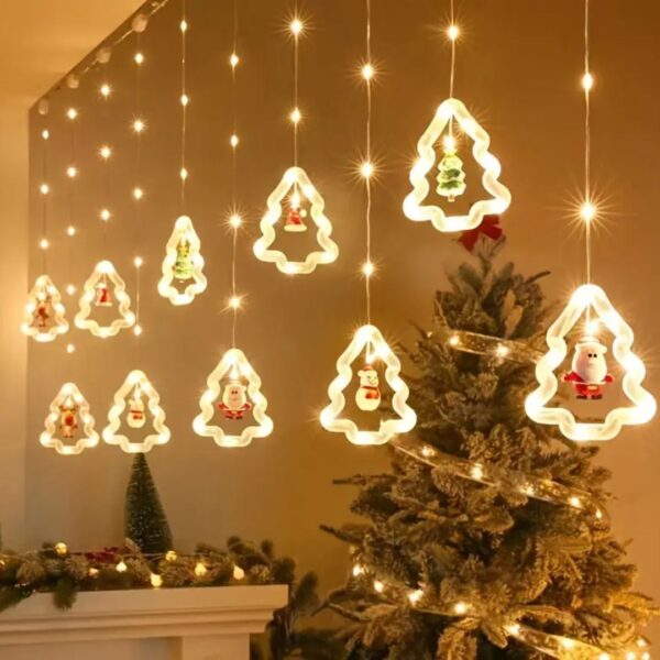 Χριστουγεννιάτικη Κουρτίνα Δεντράκια με Φωτισμό Led