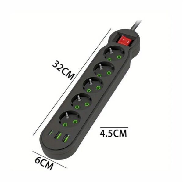 Πολύπριζο Ασφαλείας 5 Θέσεων, 2 USB – 1 Type-C 3m