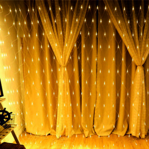 Χριστουγεννιάτικα Λαμπάκια Κουρτίνα Δίχτυ LED 3×3 Διαφανές Καλώδιο