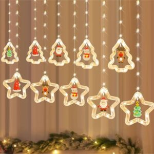 Χριστουγεννιάτικη Κουρτίνα Δεντράκια - Αστεράκια με Φωτισμό Led