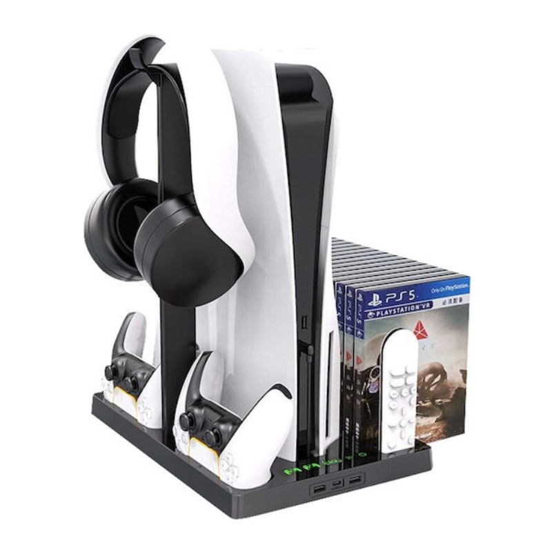 Πολυλειτουργική Βάση για PS5 με Ψύξης και Φόρτιση Χειριστηρίων Πολυλειτουργική Βάση για PS5 με Ψύξης και Φόρτιση Χειριστηρίων