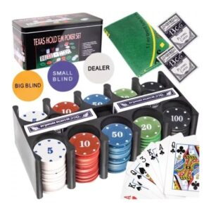 Σετ 200 Αριθμημένες Μάρκες Poker με 2 Τράπουλες και Τσόχα